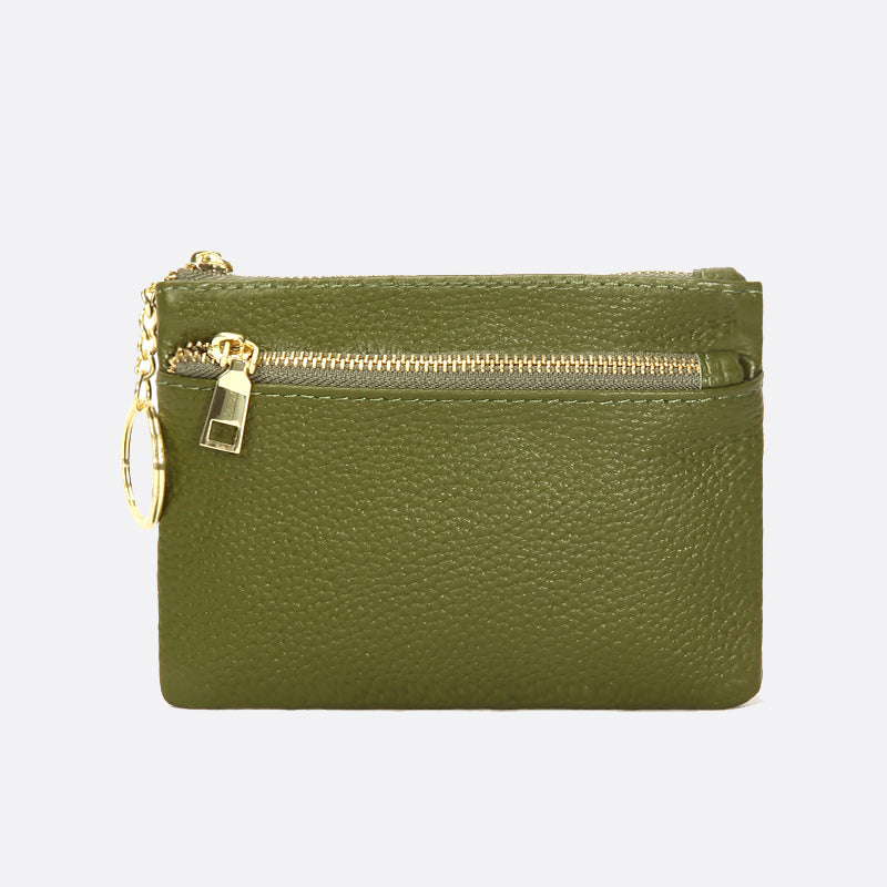 Women's genuine cowhide leather pouch Double zip design