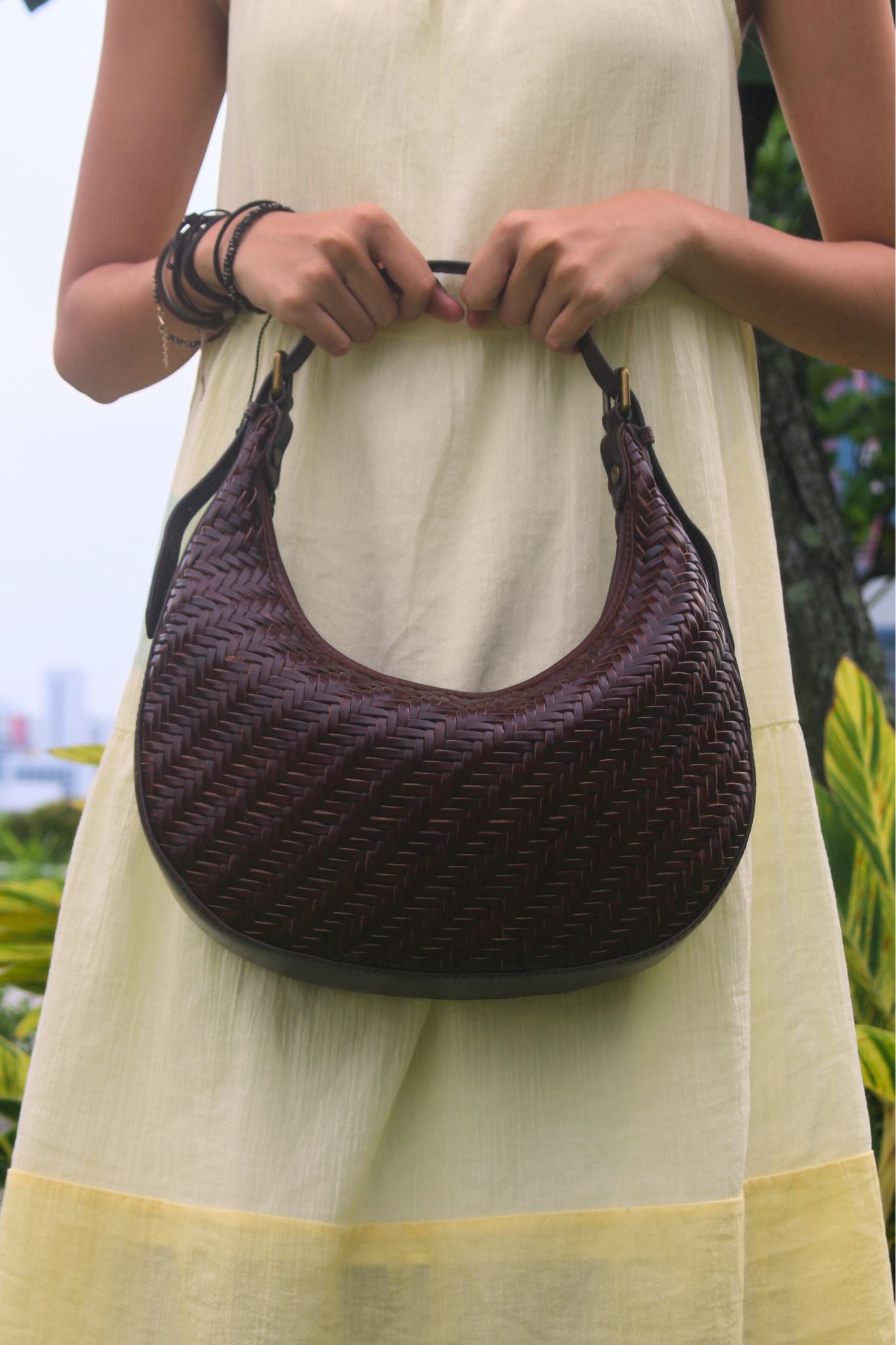 Women's handwoven genuine cowhide leather hobo handbag edgar design
