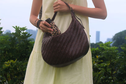 Women's handwoven genuine cowhide leather hobo handbag edgar design