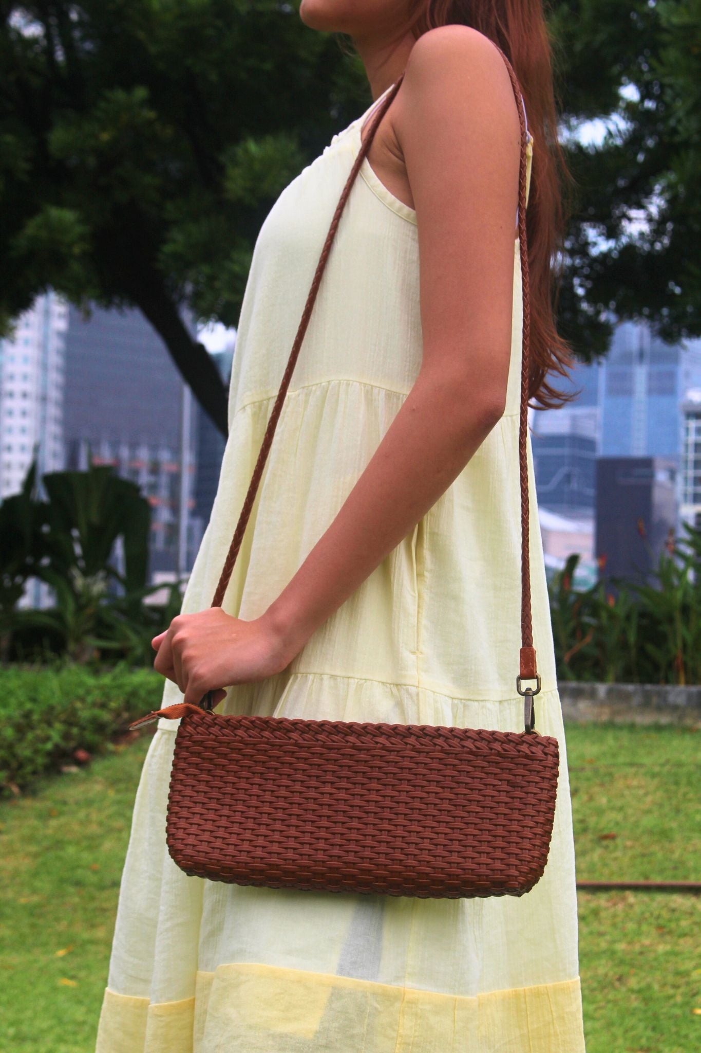 Women's genuine handwoven cowhide leather handbag Vivien design
