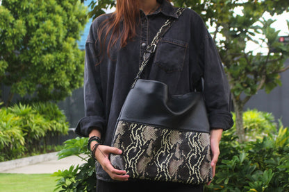 Women's genuine cowhide leather handbag Reza design with python print