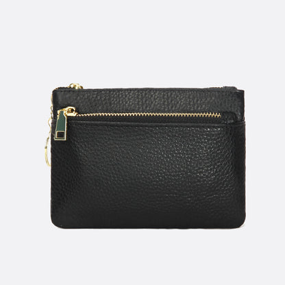 Women's genuine cowhide leather pouch Double zip design