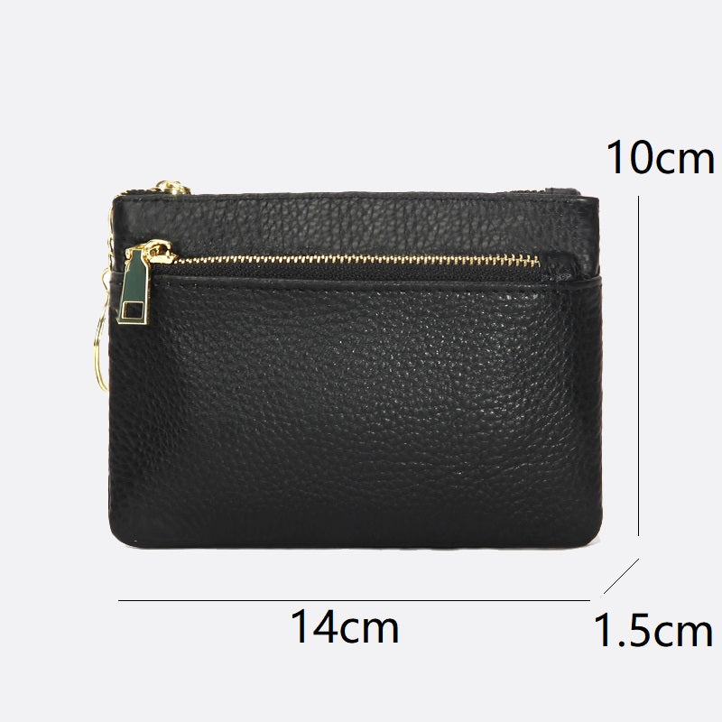 Women's genuine cowhide leather pouch Double zip design