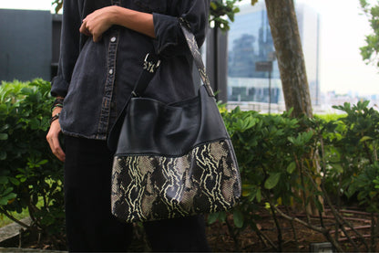 Women's genuine cowhide leather handbag Reza design with python print
