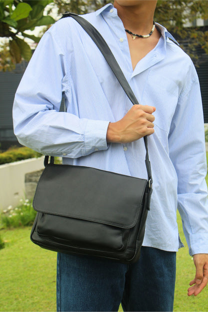 Unisex genuine cowhide leather satchel messenger sling bag handbag