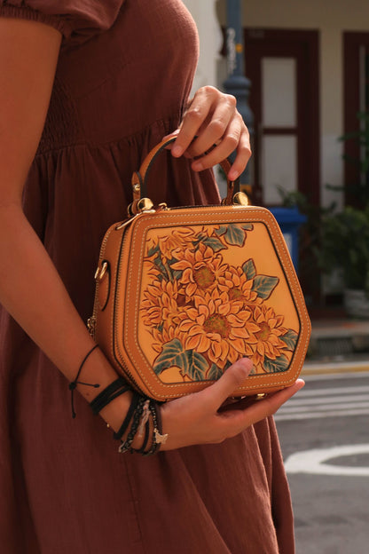 Women's genuine cowhide leather engraved handbag Klos V2 design
