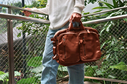 Unisex cowhide leather 3 in 1 backpack briefcase with sling