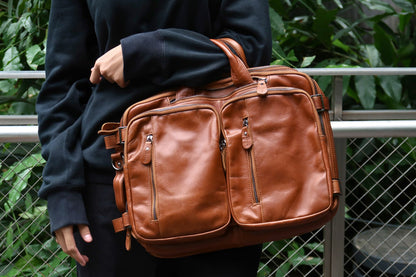 Unisex cowhide leather 3 in 1 backpack briefcase with sling