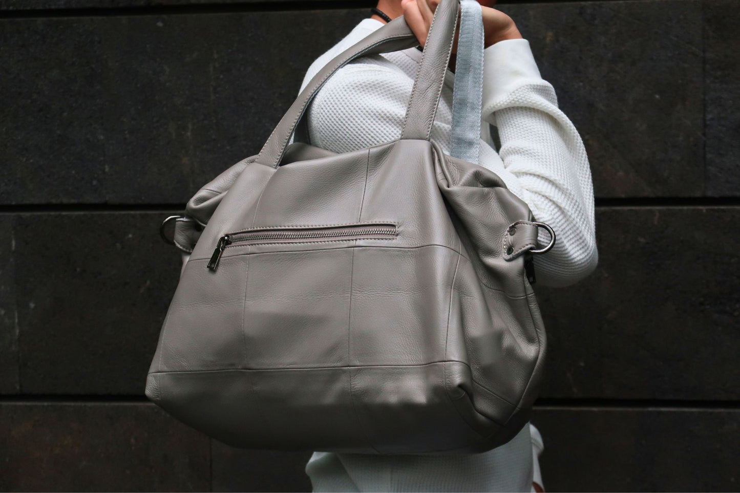 Unisex Men's and Women's genuine cowhide leather handbag Ellipse duffel design