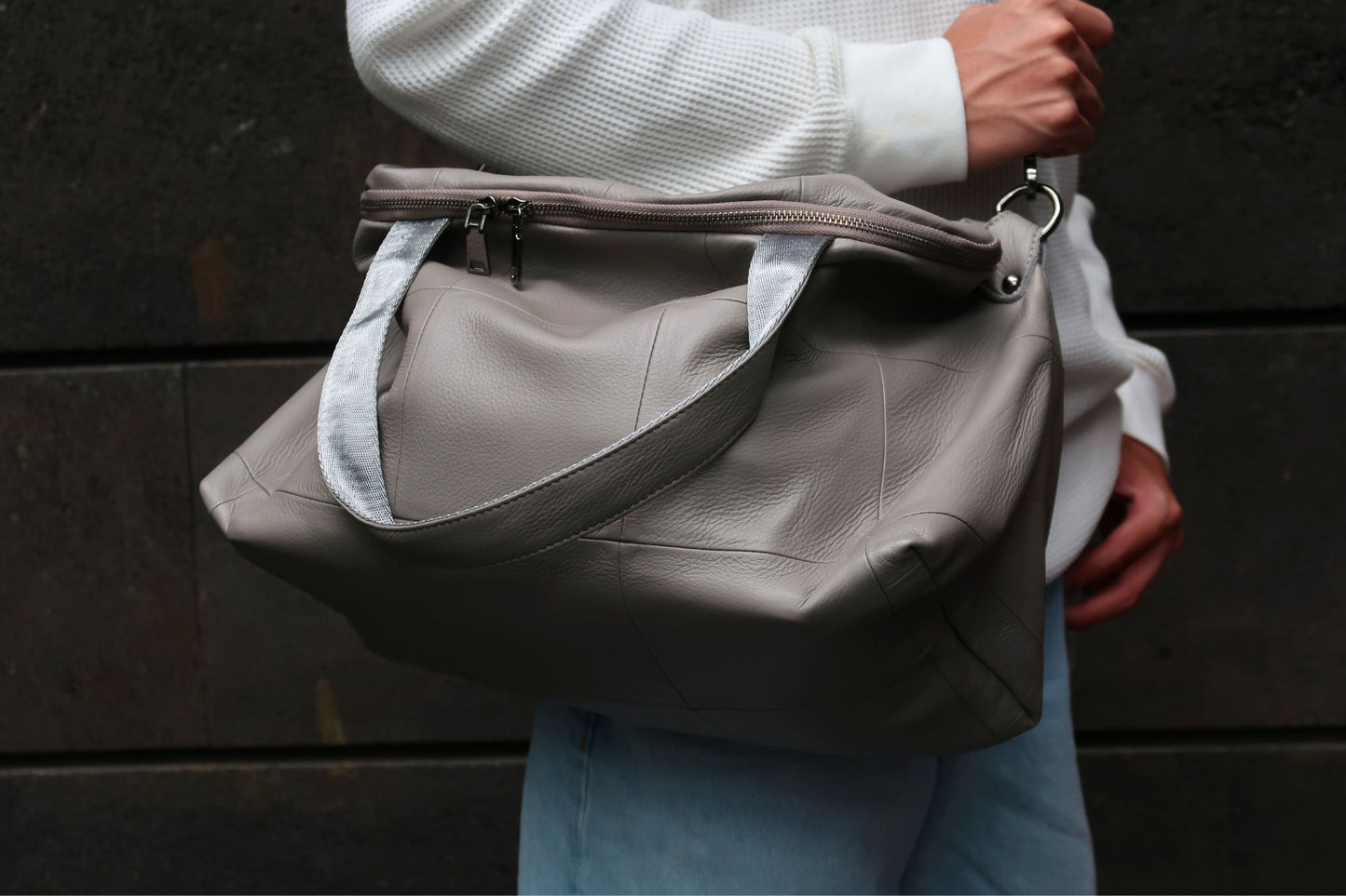 Unisex Men's and Women's genuine cowhide leather handbag Ellipse duffel design