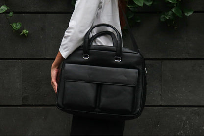 Unisex genuine cowhide leather top handle briefcase Poches V2 design