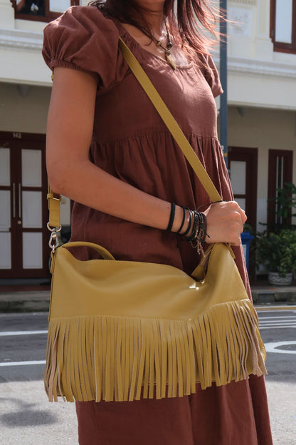 Women's genuine cowhide leather hobo bag Tassel Dilla V2 design