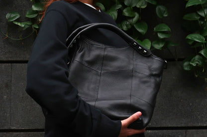 Women's genuine cowhide leather rivet bucket bag