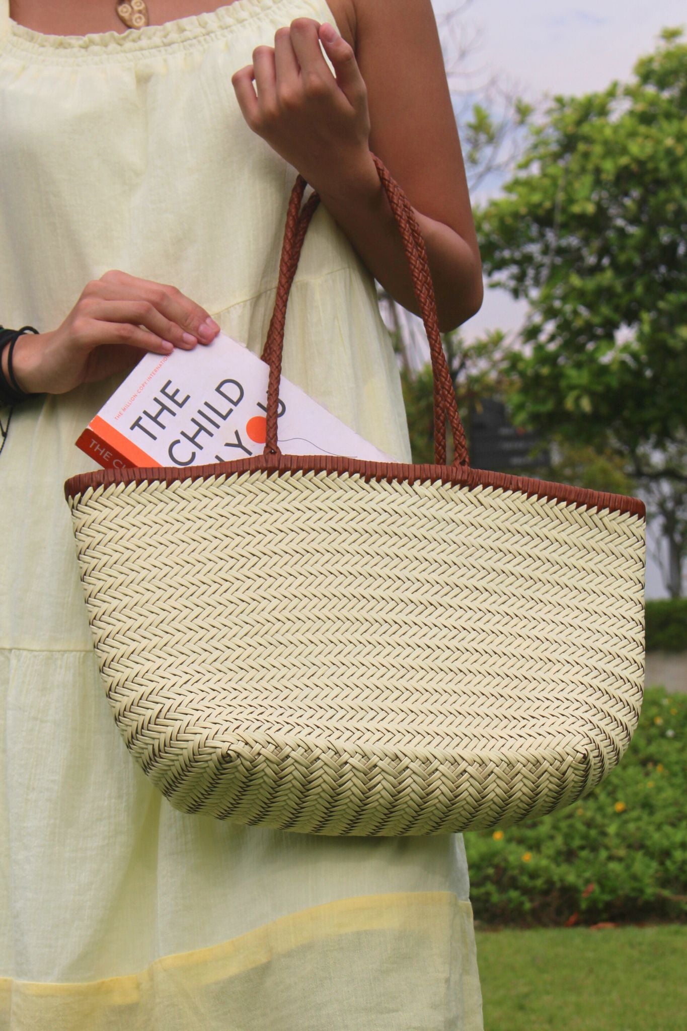 Women's handwoven genuine cowhide leather handbag Top Handle shopping tote