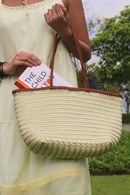 Women's handwoven genuine cowhide leather handbag Top Handle shopping tote