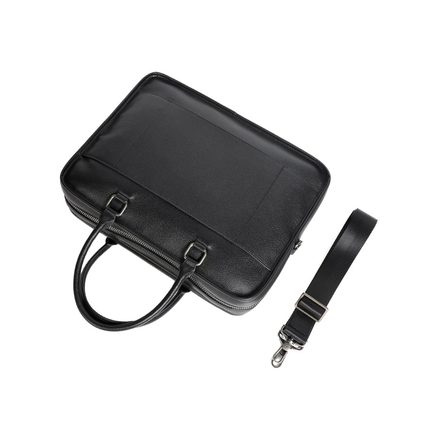 Unisex genuine cowhide leather travel briefcase zip design
