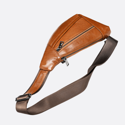 Unisex genuine cowhide leather fanny pack bag geometry design