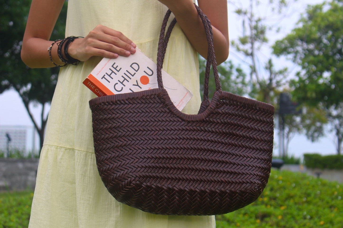 Women's handwoven genuine cowhide leather handbag Top Handle shopping tote V3