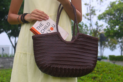 Women's handwoven genuine cowhide leather handbag Top Handle shopping tote V3