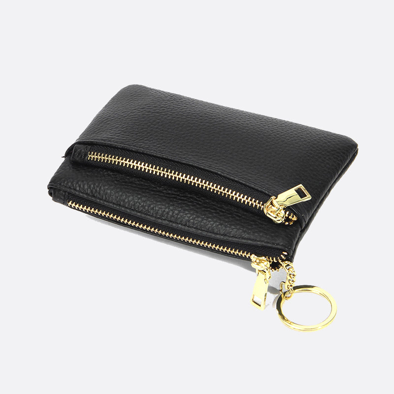 Women's genuine cowhide leather pouch Double zip design