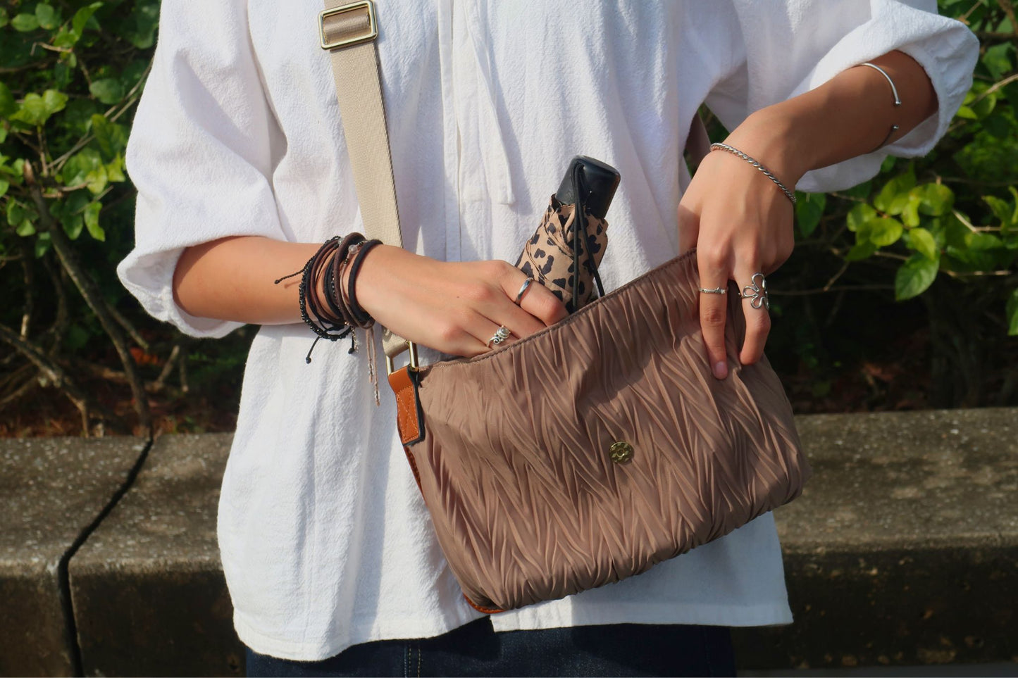 Women's nylon mix genuine cowhide leather messenger bag