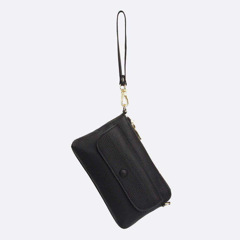 Women's cowhide leather clutch bag Button design