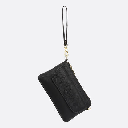 Women's cowhide leather clutch bag Button design