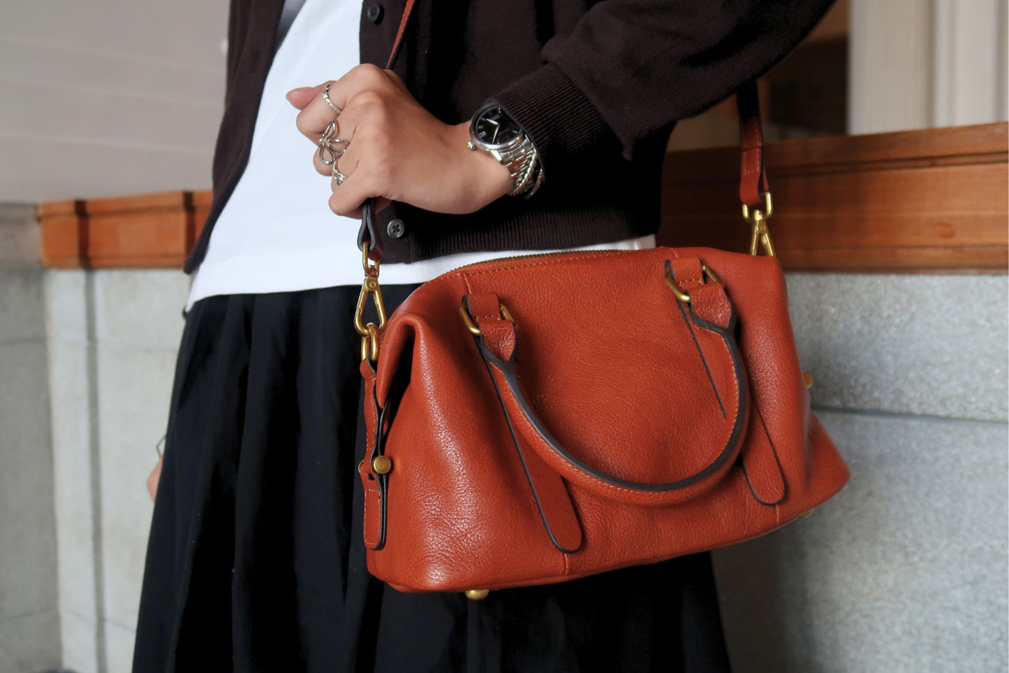 Women's genuine cowhide leather handbag Box design