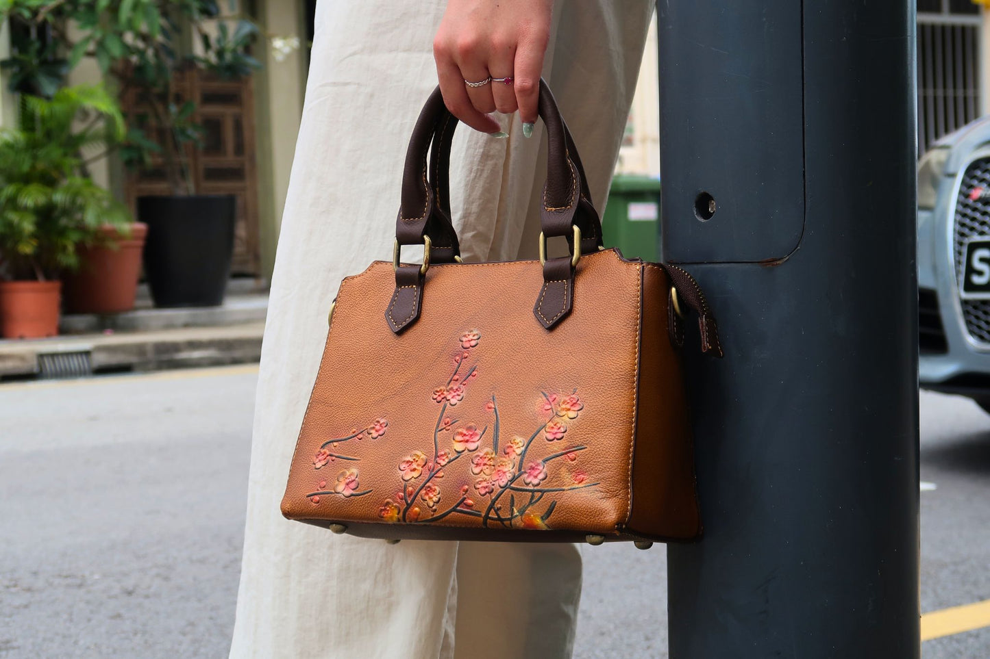 Women's embossed genuine cowhide leather handbag Kunis design