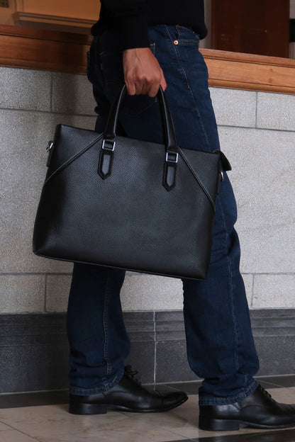 Unisex genuine cowhide leather slim briefcase laptop bag with sling Lev design