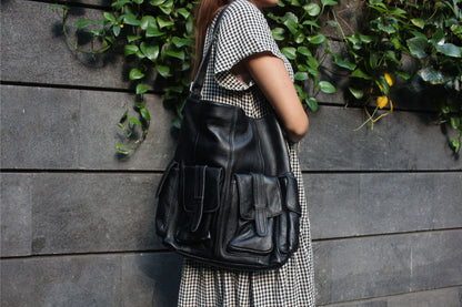 Unisex Genuine cowhide leather handbag Poches tote design