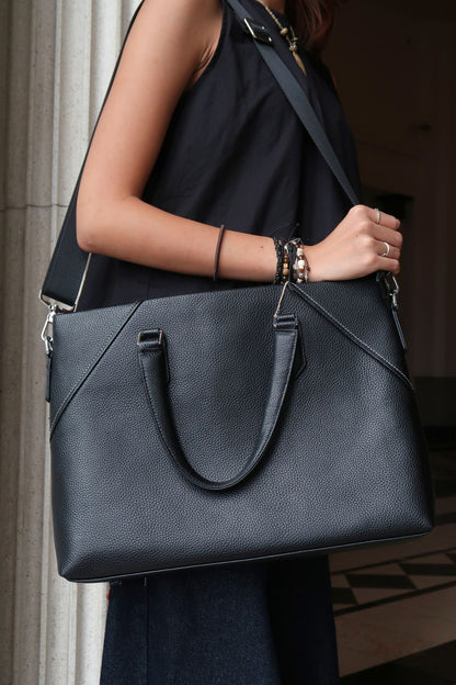 Unisex genuine cowhide leather slim briefcase laptop bag with sling Lev design