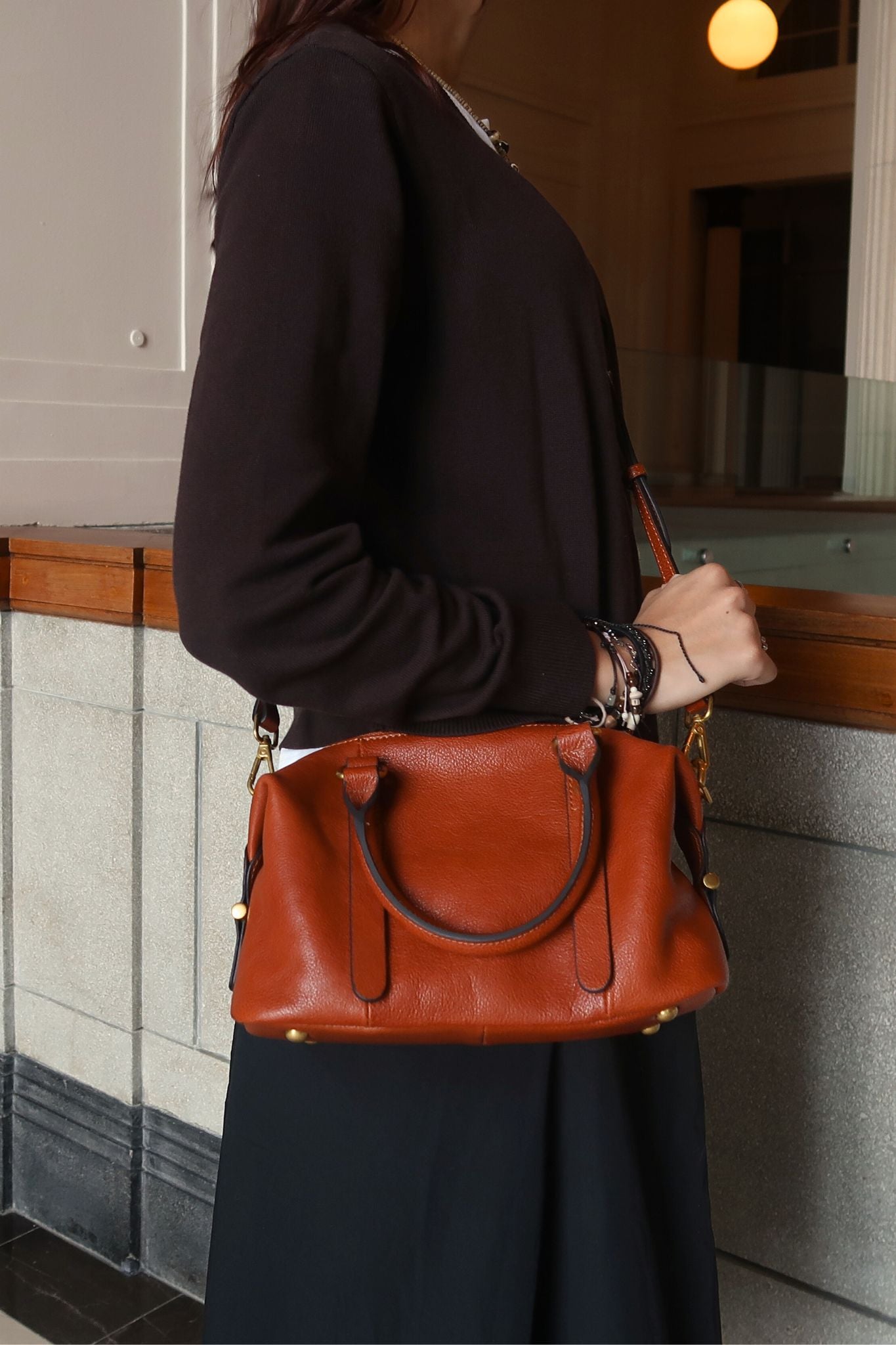 Women's genuine cowhide leather handbag Box design
