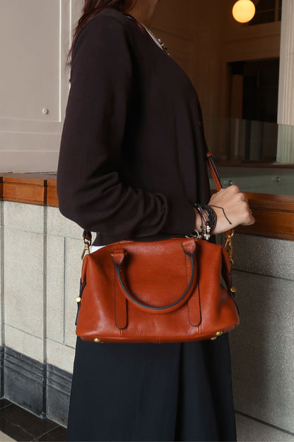 Women's genuine cowhide leather handbag Box design