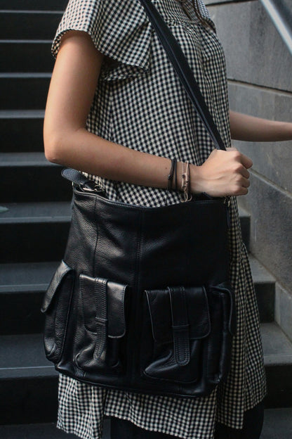 Unisex Genuine cowhide leather handbag Poches tote design