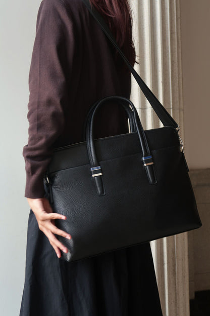 Unisex genuine cowhide leather slim briefcase laptop bag with sling Marcel design