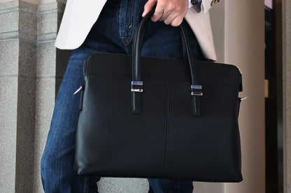 Unisex genuine cowhide leather slim briefcase laptop bag with sling Marcel design