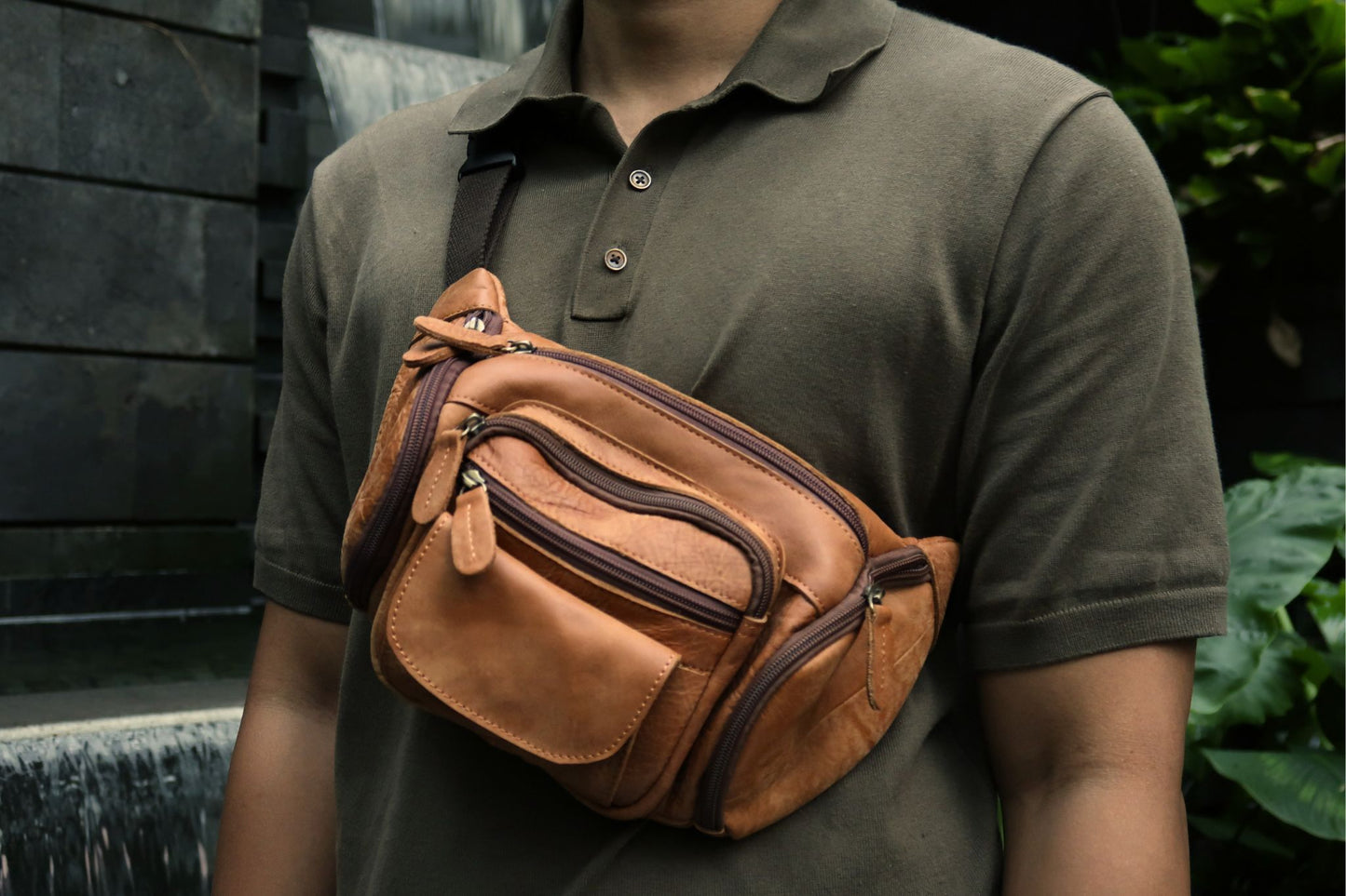 Unisex cowhide leather handbag Vesny pouch design waist bag