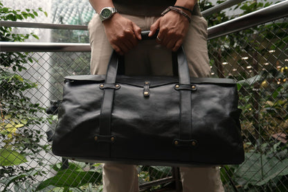 Unisex Women's and Men's genuine cowhide vintage leather duffel travel bag