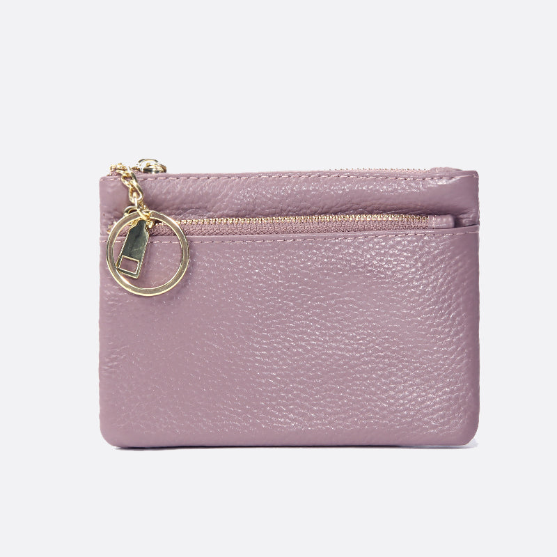 Women's genuine cowhide leather pouch Double zip design