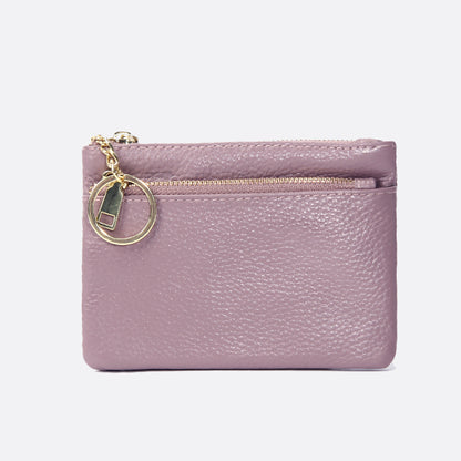 Women's genuine cowhide leather pouch Double zip design
