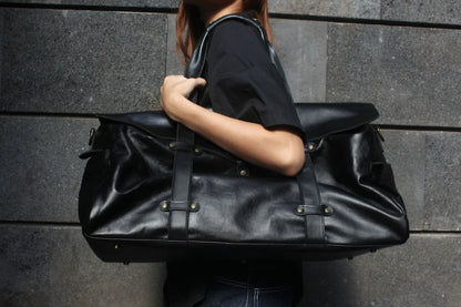 Unisex Women's and Men's genuine cowhide vintage leather duffel travel bag
