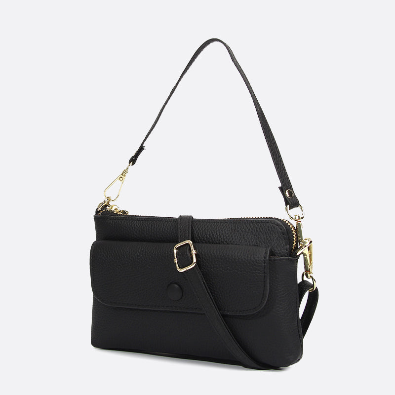Women's cowhide leather clutch bag Button design