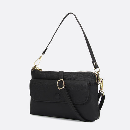 Women's cowhide leather clutch bag Button design