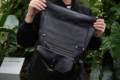 Unisex cowhide leather Torba design Roll top backpack