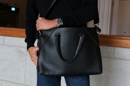 Unisex genuine cowhide leather slim briefcase laptop bag with sling Lev design