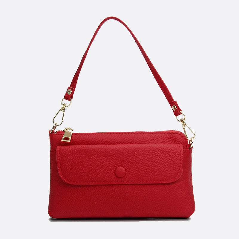 Women's cowhide leather clutch bag Button design