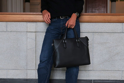 Unisex genuine cowhide leather slim briefcase laptop bag with sling Lev design