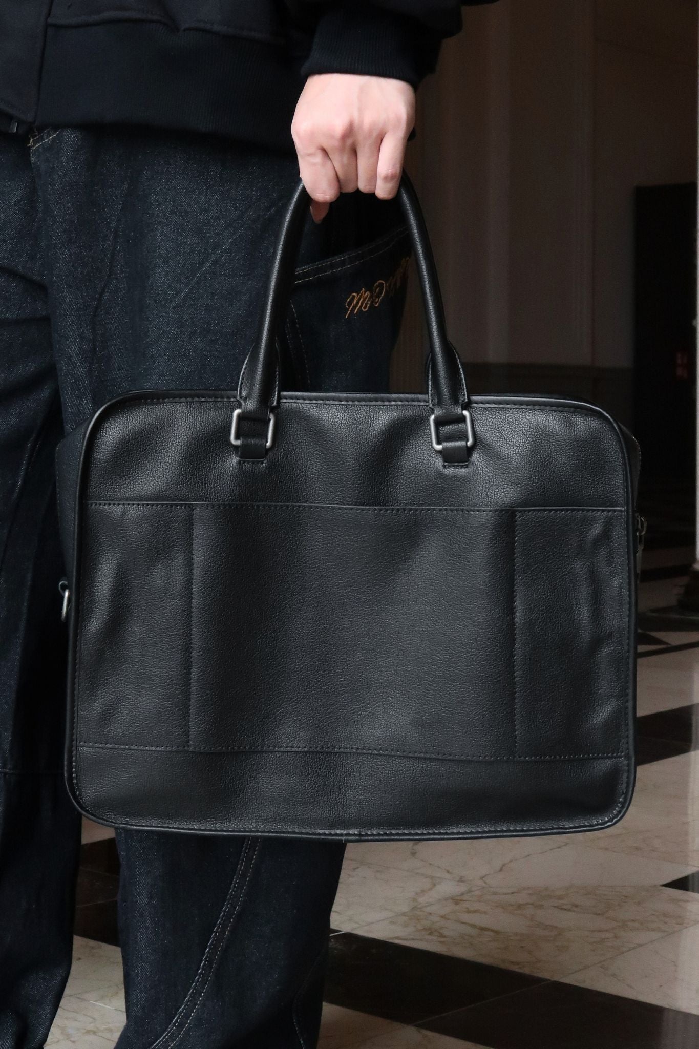 Unisex genuine cowhide leather travel briefcase laptop bag zip design