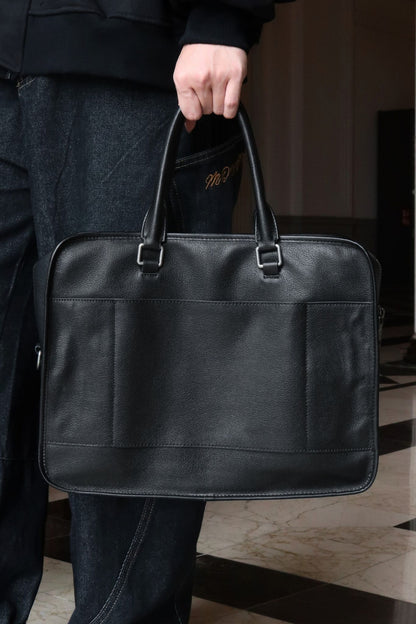 Unisex genuine cowhide leather travel briefcase laptop bag zip design